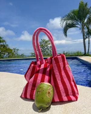 Lovers Striped Embroidered Tote Bag