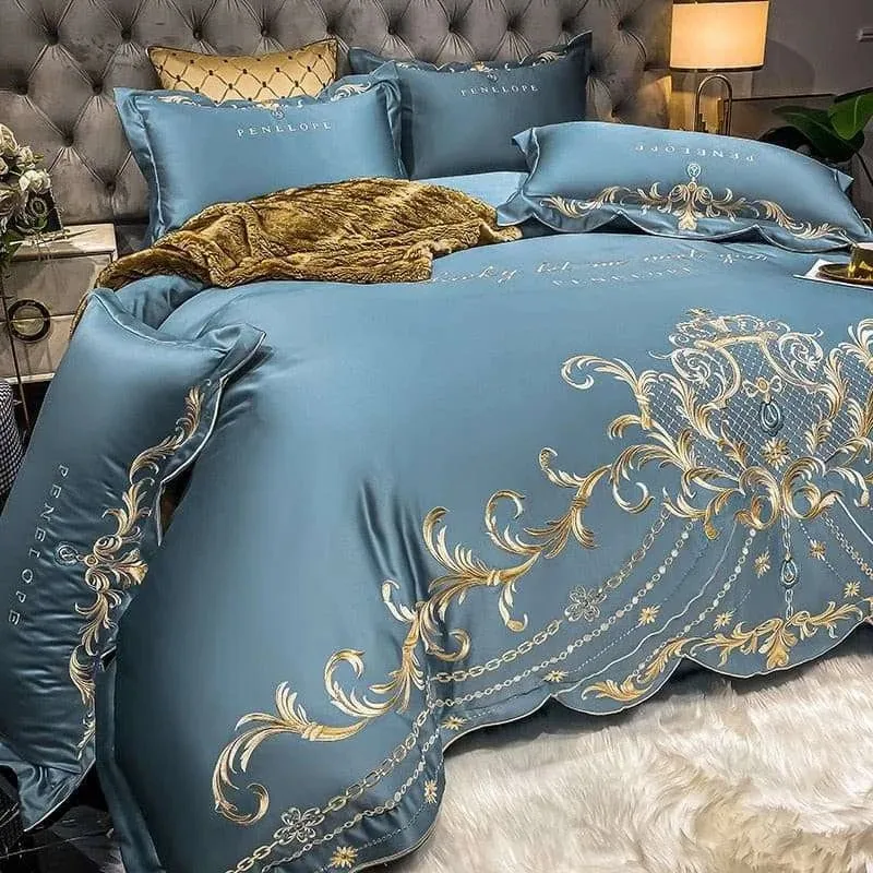 Luxury Gold Royal Embroidery Satin Duvet Cover Set