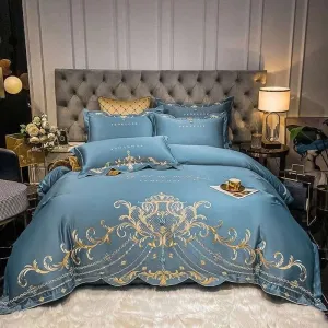 Luxury Gold Royal Embroidery Satin Duvet Cover Set
