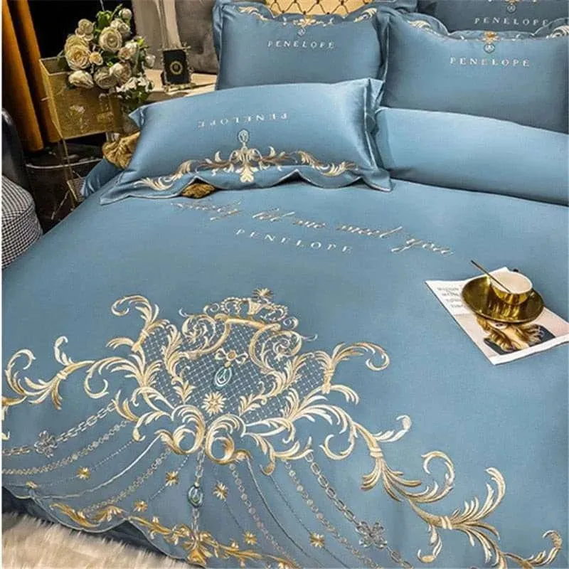Luxury Gold Royal Embroidery Satin Duvet Cover Set