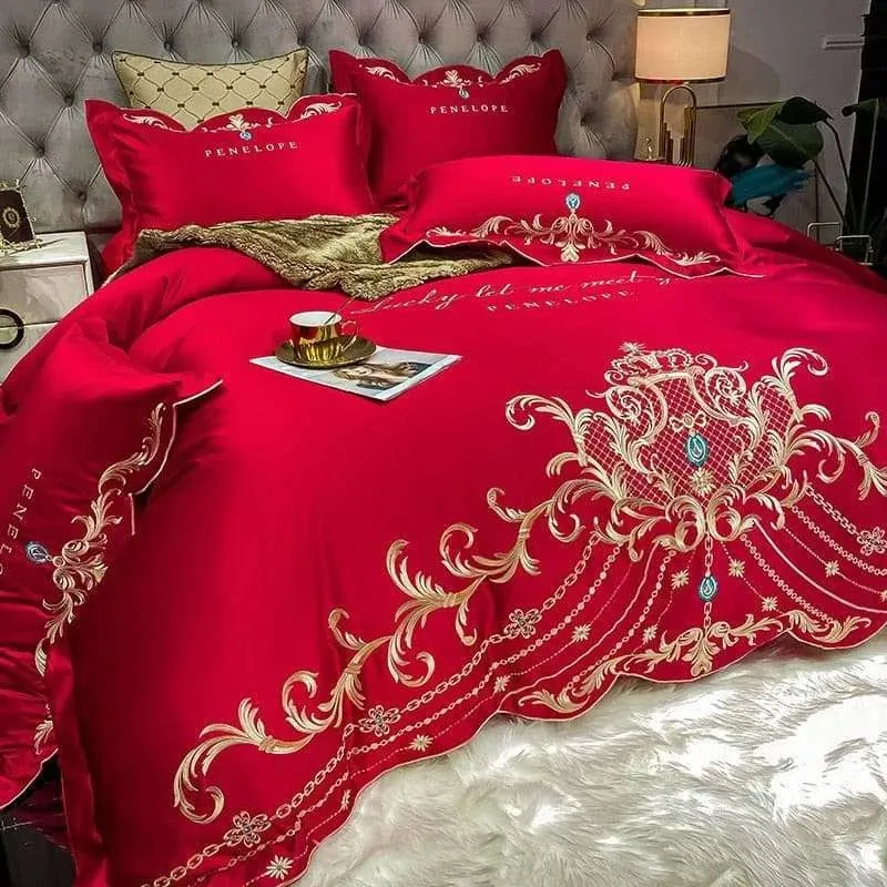 Luxury Gold Royal Embroidery Satin Duvet Cover Set
