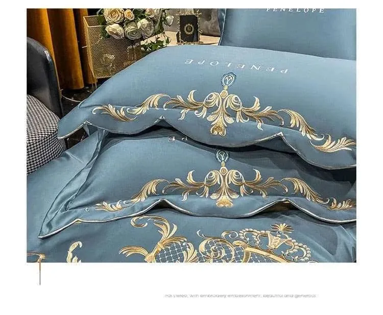 Luxury Gold Royal Embroidery Satin Duvet Cover Set