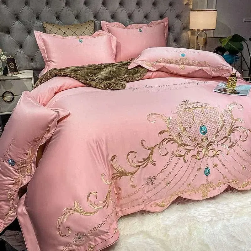 Luxury Gold Royal Embroidery Satin Duvet Cover Set