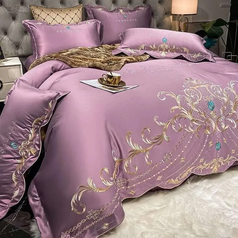 Luxury Gold Royal Embroidery Satin Duvet Cover Set