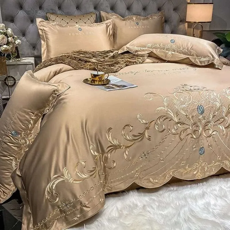 Luxury Gold Royal Embroidery Satin Duvet Cover Set