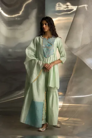 Mint Green Embroidered Sharara Set (2 Dupatta Options)