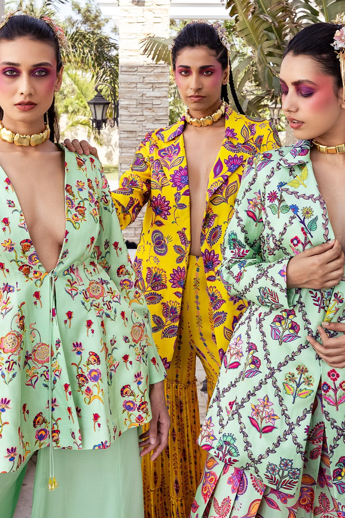 MINT GREEN PRINT & EMBROIDERED BLAZER SET