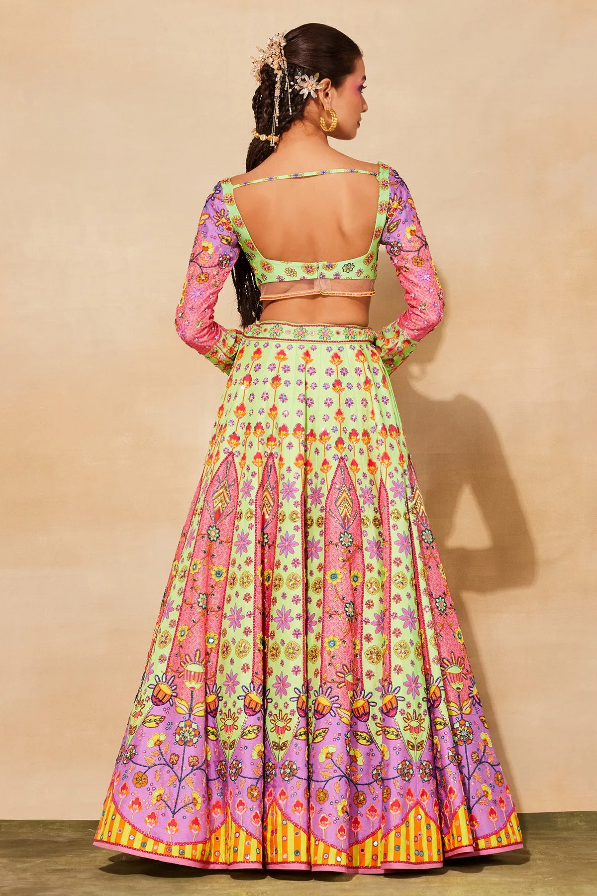 MINT GREEN PRINT & EMBROIDERED LEHENGA SET