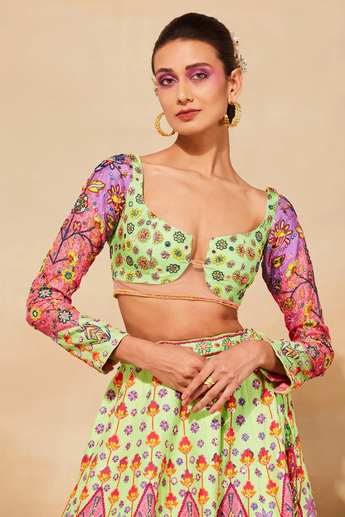 MINT GREEN PRINT & EMBROIDERED LEHENGA SET