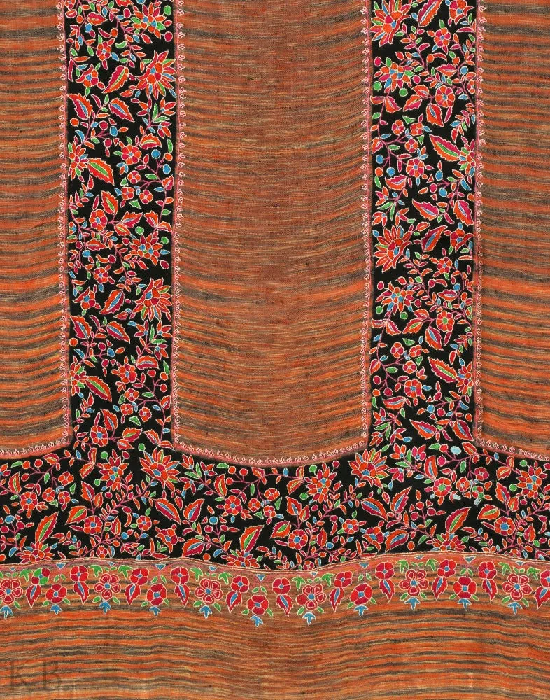 Multicolored Ikkat Embroidered Cashmere Shawl