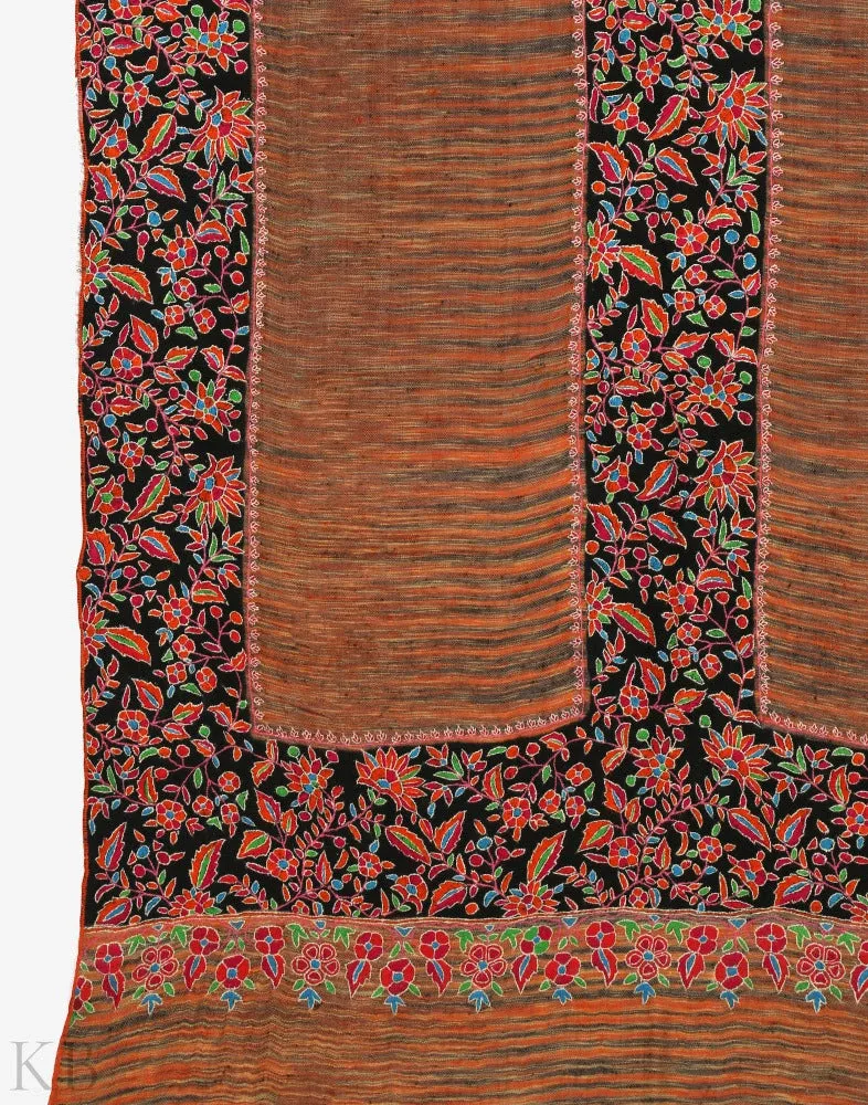 Multicolored Ikkat Embroidered Cashmere Shawl