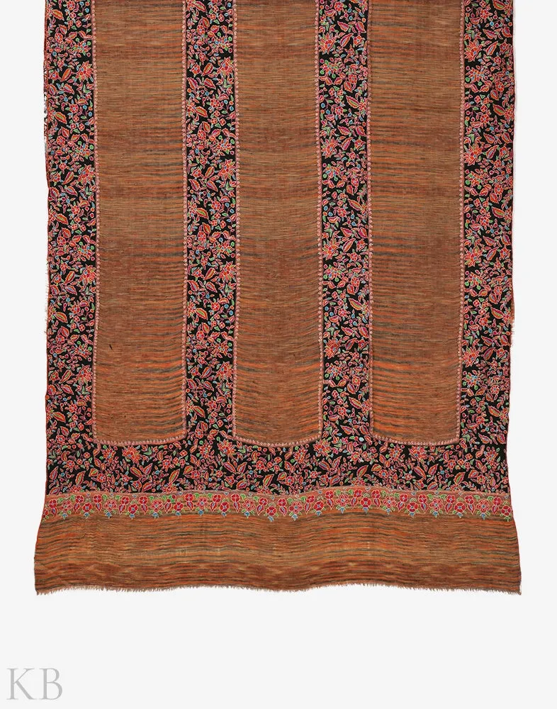 Multicolored Ikkat Embroidered Cashmere Shawl