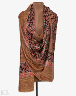 Multicolored Ikkat Embroidered Cashmere Shawl
