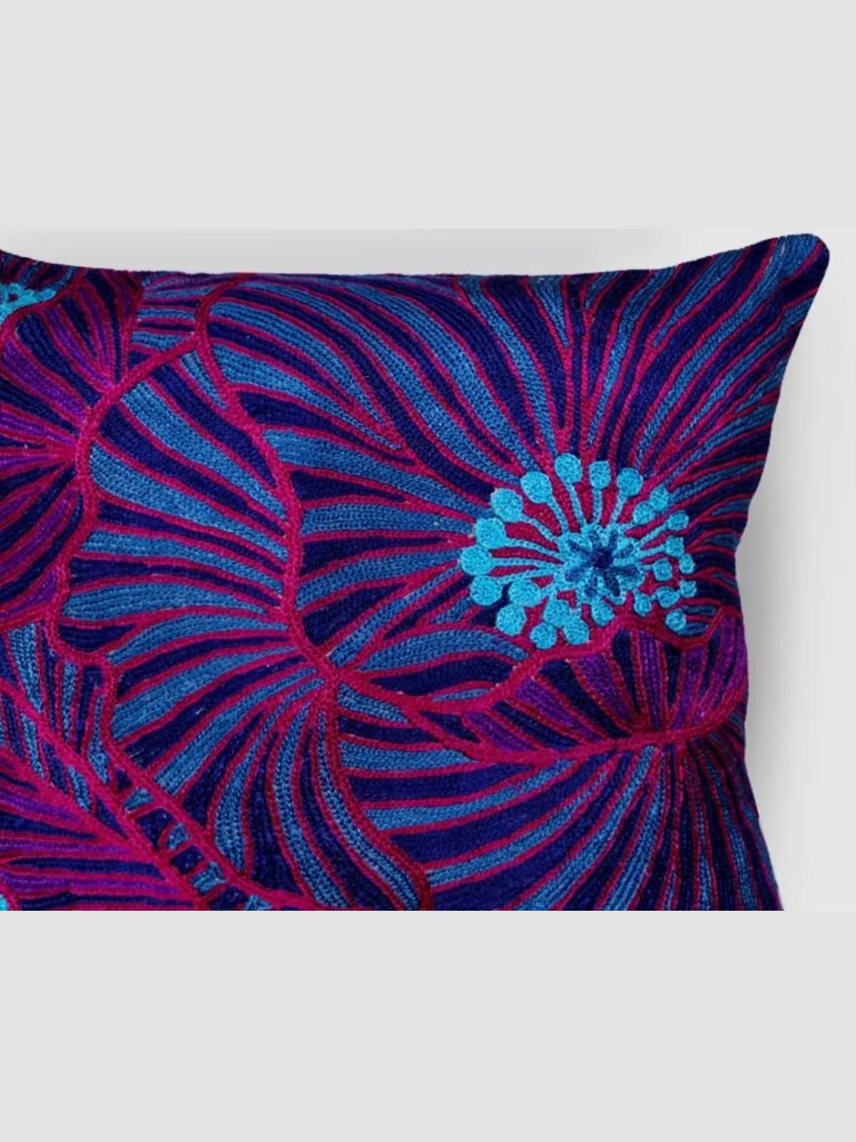Poppies Chainstitch Embroidered Cushion Cover