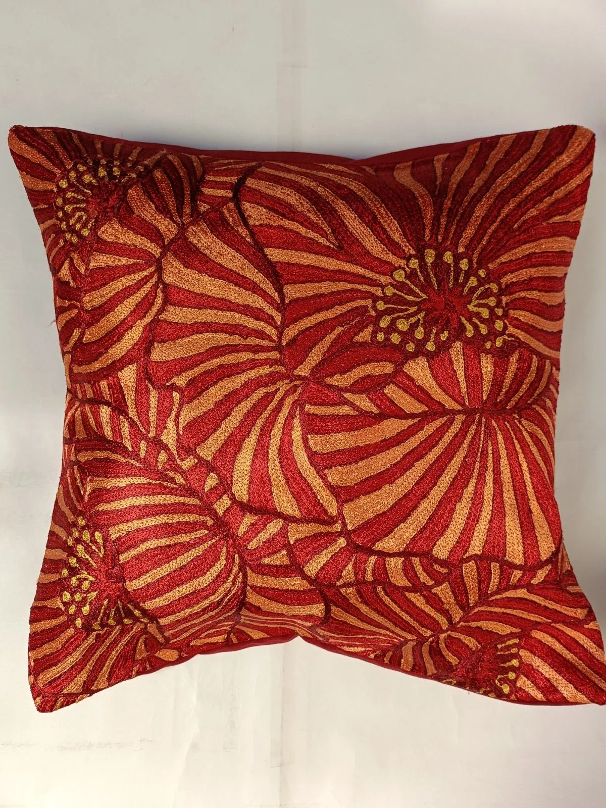 Poppies Chainstitch Embroidered Cushion Cover