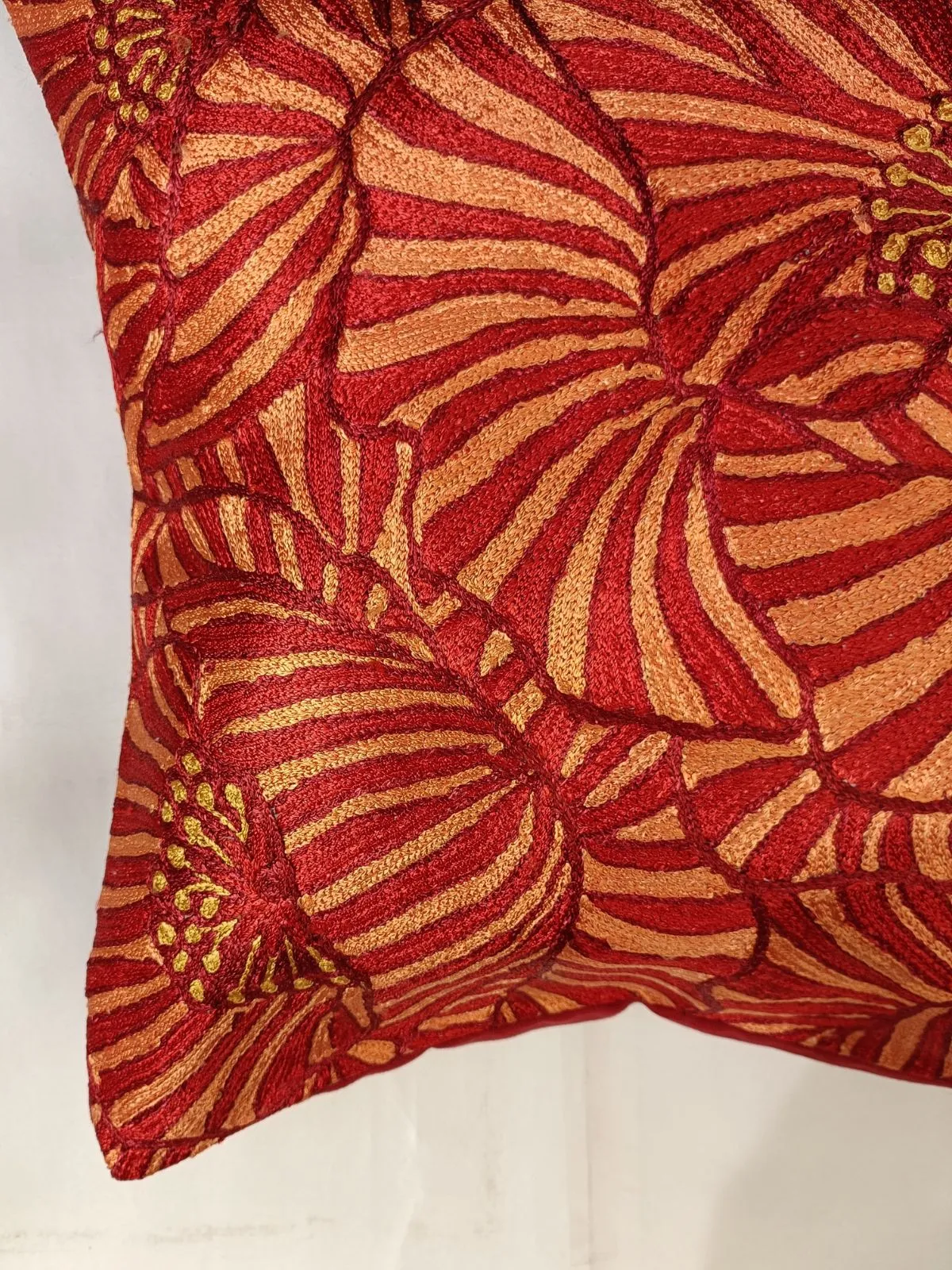 Poppies Chainstitch Embroidered Cushion Cover