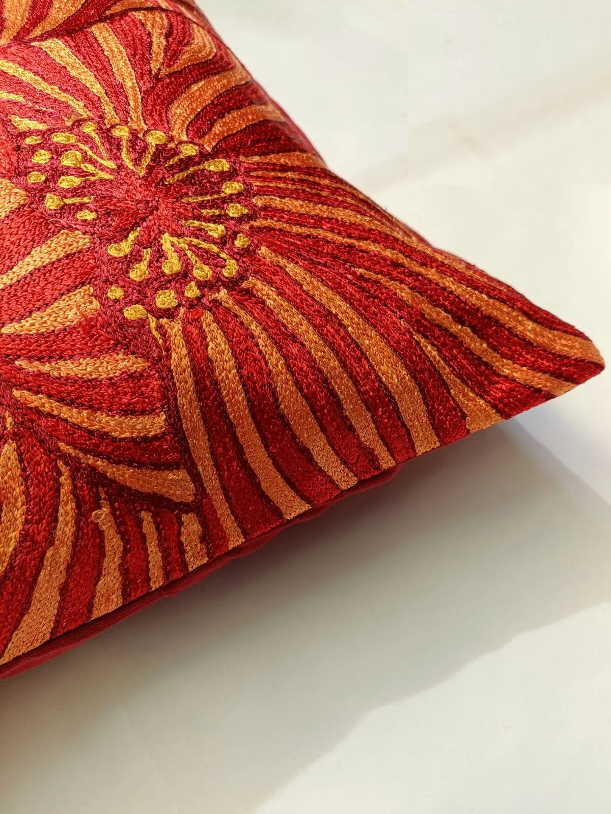 Poppies Chainstitch Embroidered Cushion Cover