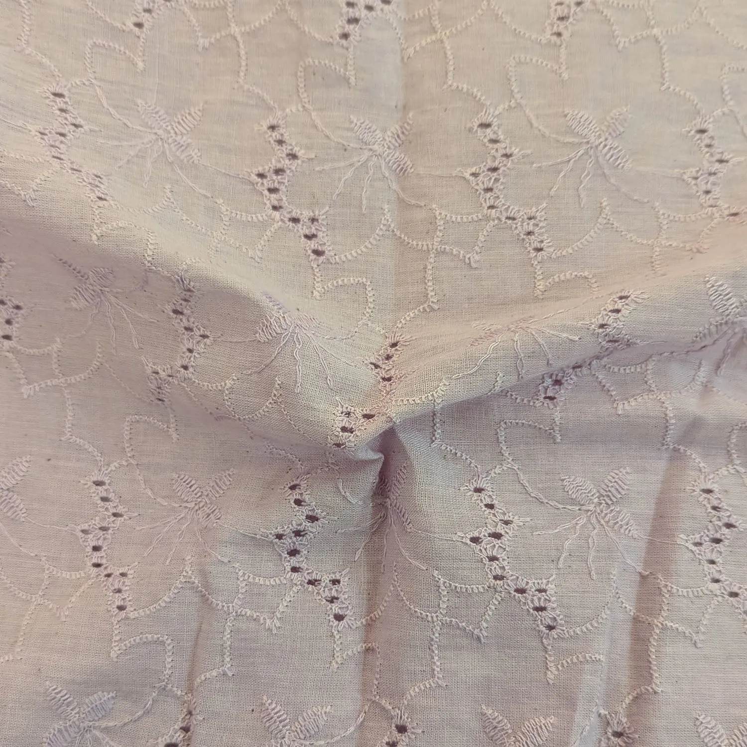 Powder Lavender Floral Hand Dyed Cotton Embroidered Fabric