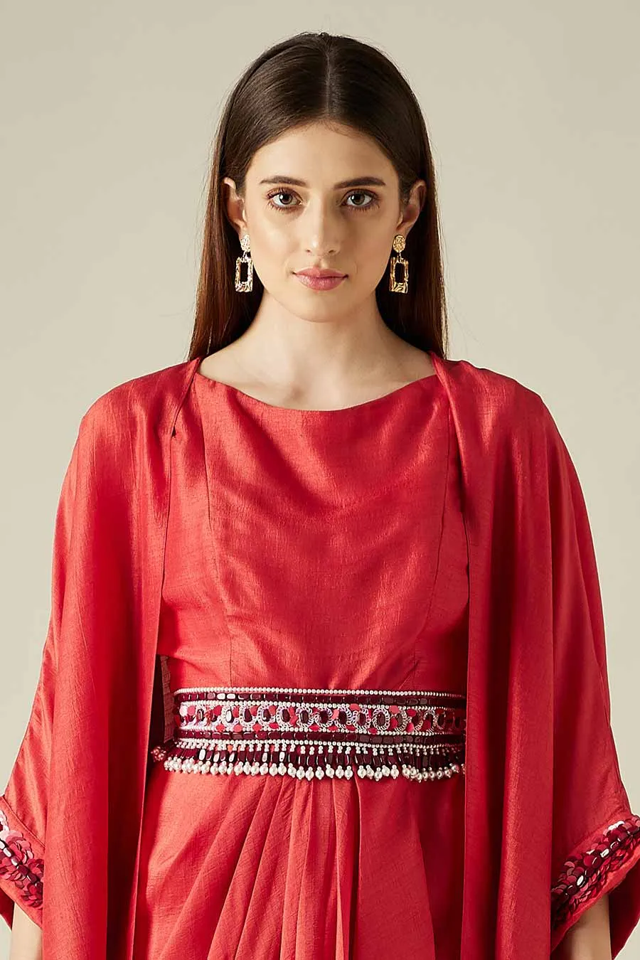Red Bead & Pearl Hand Embroidered Belt