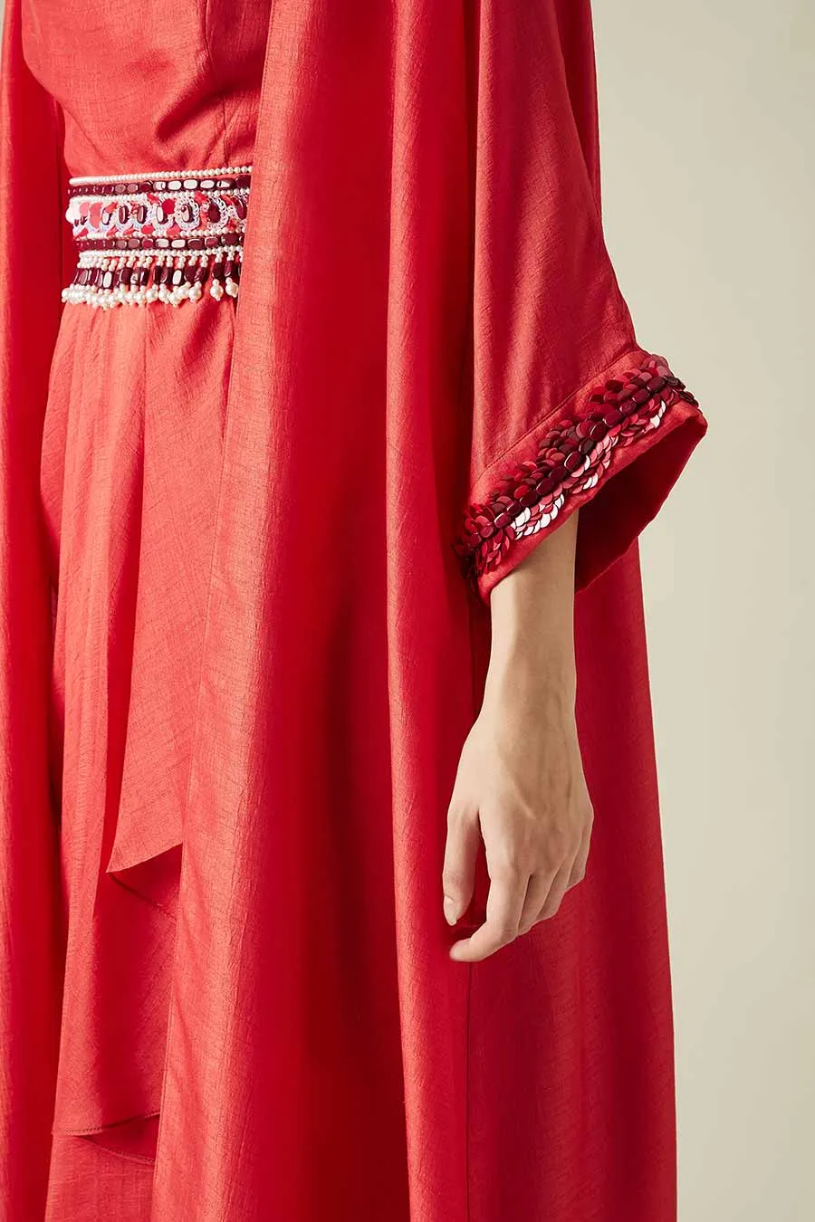 Red Bead & Pearl Hand Embroidered Belt