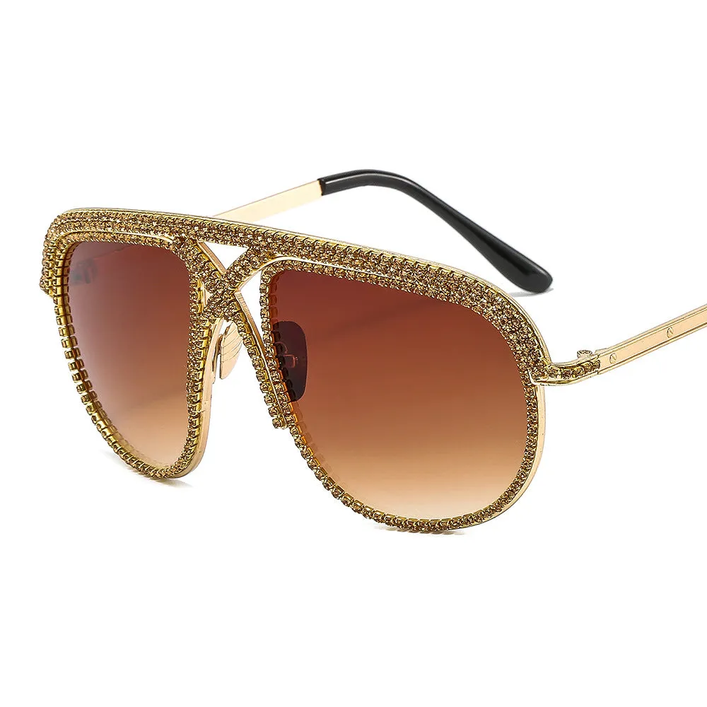 Retro Metal Diamond-studded Aviator Vintage Glasses Trendy Shades