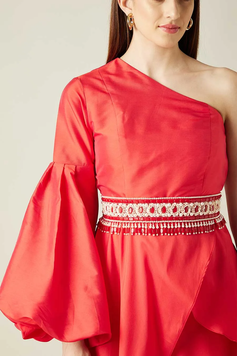 Scarlet Bead & Pearl Hand Embroidered Belt