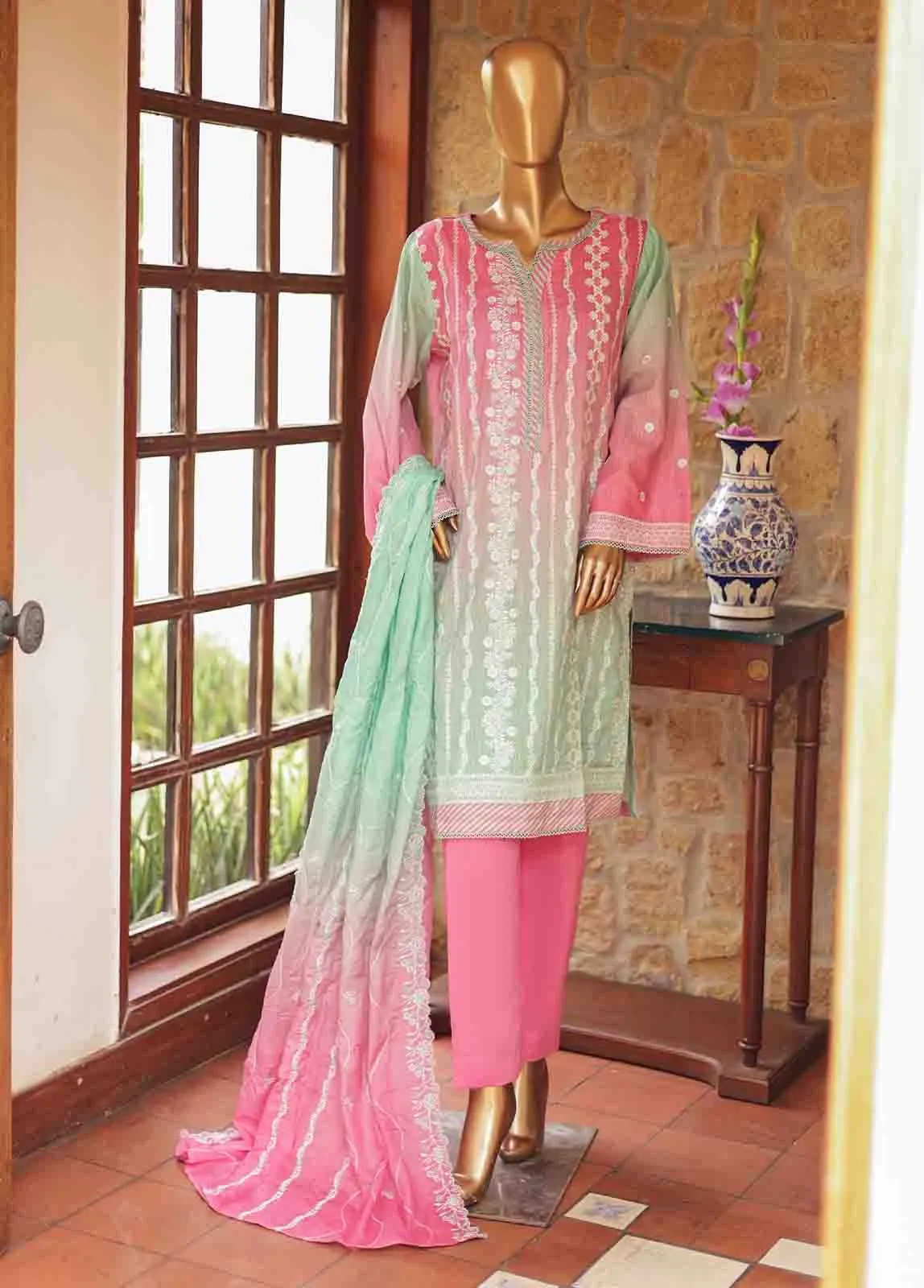 SMLF-0687 A- 3 Piece Embroidered Stitched Suit